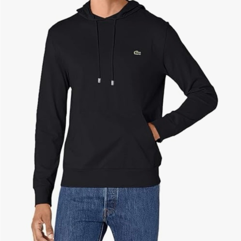 Lacoste men’s small Black cotton jersey long sleeve Hoodie NWOT T-shirt weight